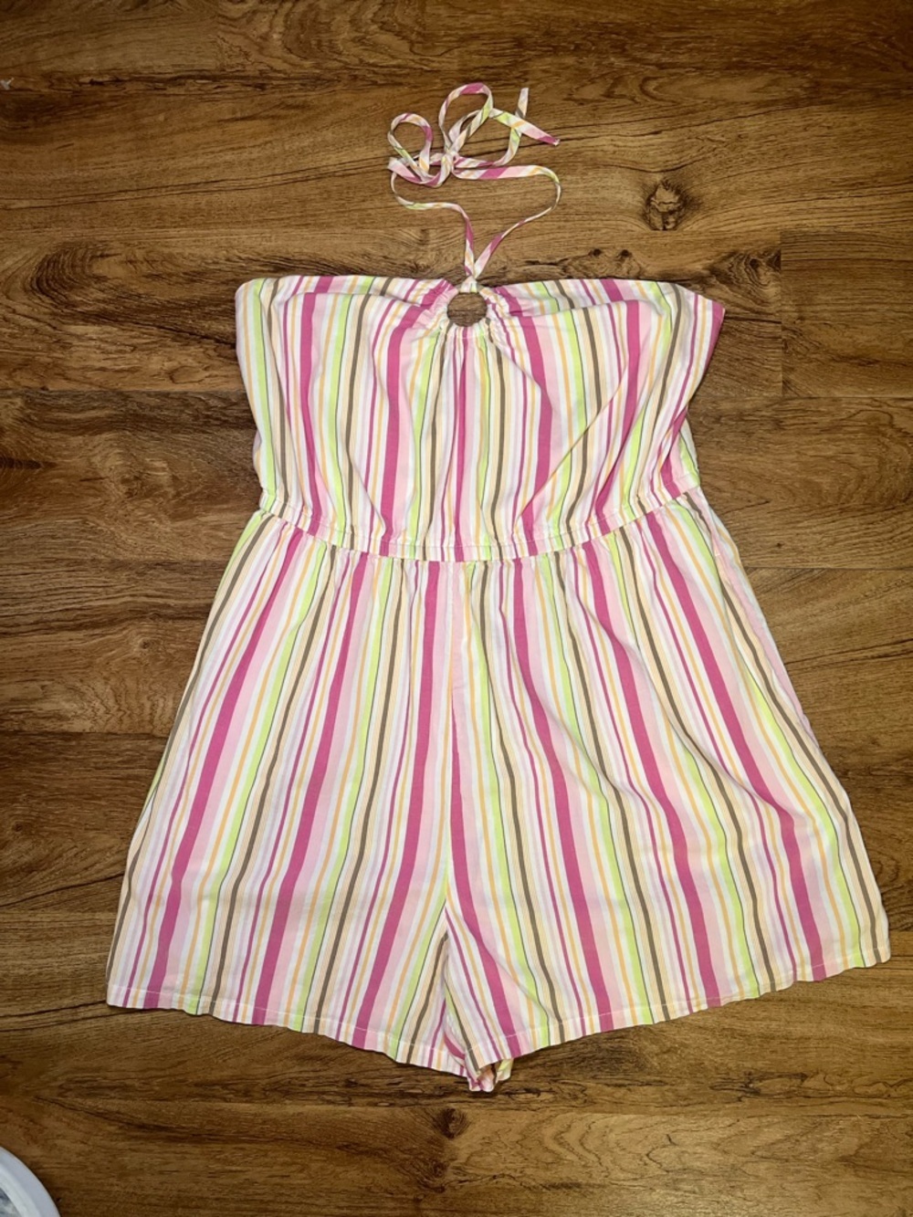 Old Navy Striped Halter Romper Large Pastel Pink Yellow Summer Boho One Piece